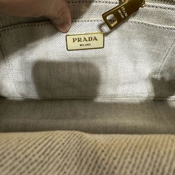 PRADA ❤️🌟WHITE DENIM CANAPA BAG WITH LONG STRAP⭐️ - Picture 13 of 15
